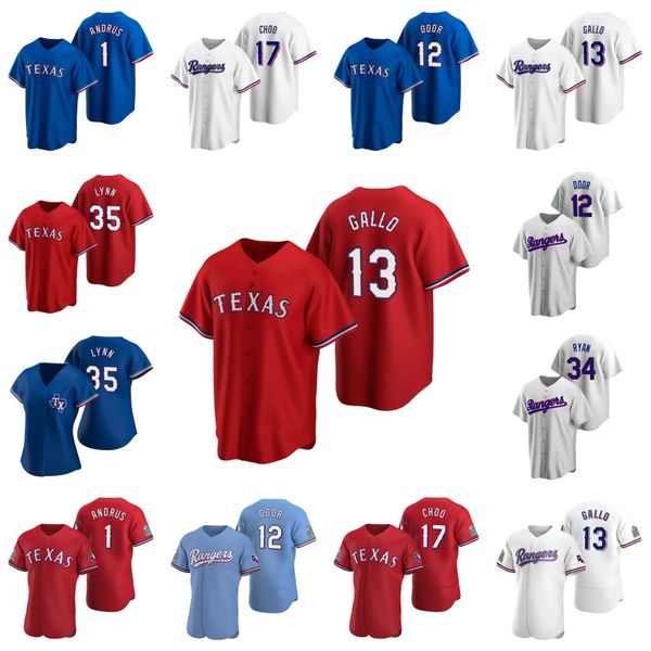 

custom 2020 new baseball 13 gallo rougned 12 odor elvis 35 lance lynn 34 nolan ryan 2 jeff mathis 23 mike minor leclerc men women youth, Blue;black
