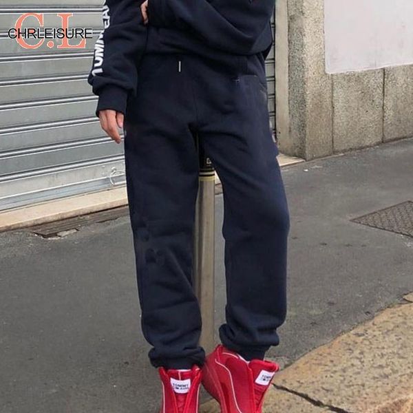 

chrleisure women thick pants warm female casual pants full length loose jogger mujer elastic sporting waist trousers women, Black;white