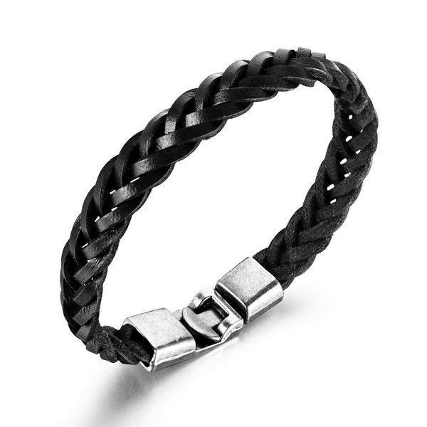 

new fashion leather charm mens bracelet handmade design hip hop jewelry punk men boy woven leather rope black brown bracelet for gift, Golden;silver