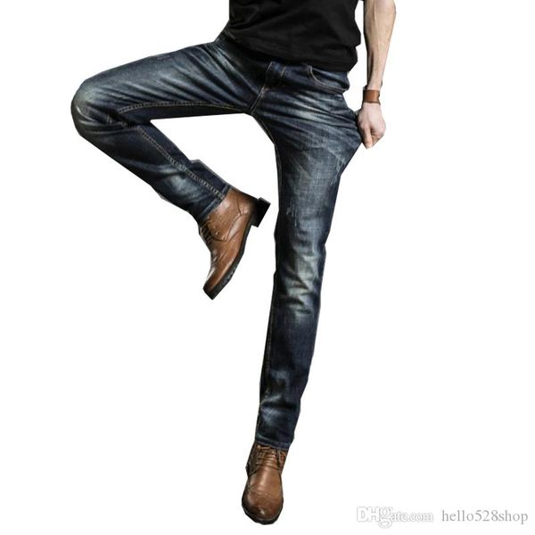 

fashion vintage jean pants trend slim type style men's jeans youth leisure straight trousers, Blue