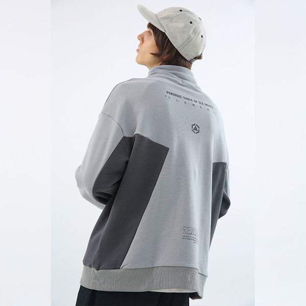 

2019 spring and autumn new casual contrast color stitching long-sleeved stand-up collar hoodies loose temperament trend cotton, Black