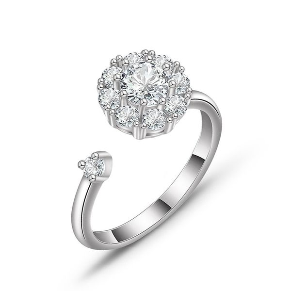 

[ddisplay]creative crystal diamond sliver ring posh lady exquisite flower rings jewelry adjustable size gemstone party rings wedding, Silver