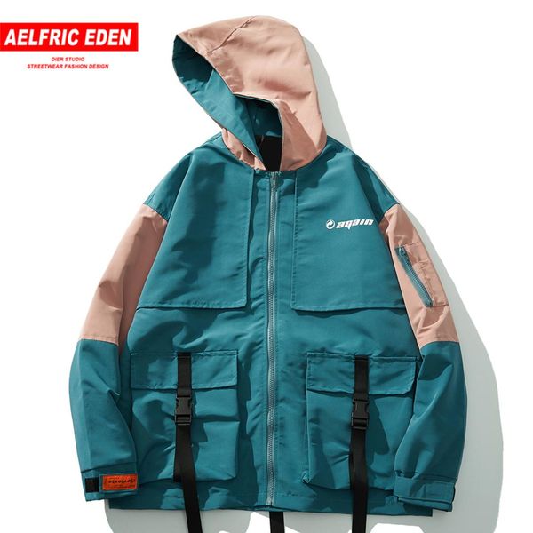 

эльфрик eden hip hop заплатки cargo мужские куртки 2019 harajuku мульти карманы ленты мода повседневная хлопок мужской пальто streetwear, Black;brown