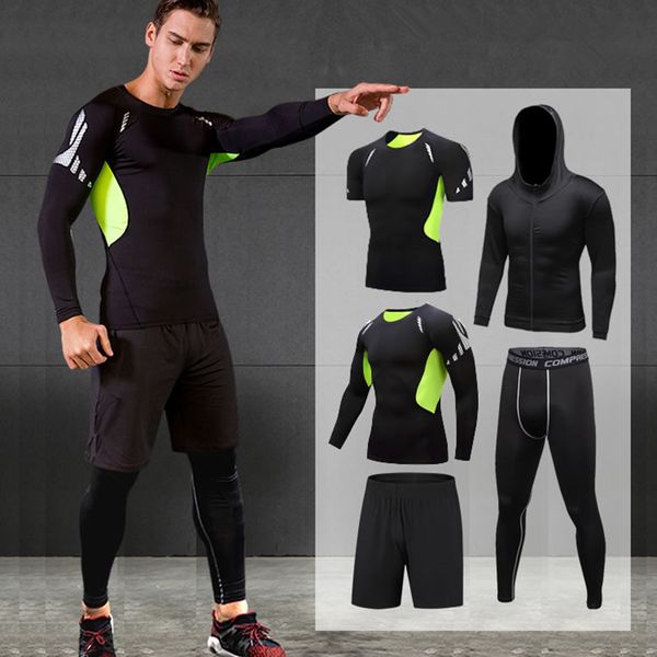 

5шт запуск спортивный костюм мужчины compression set зима баскетбол обучение спортивная одежда для бега трусцой тренажерный зал фитнес бег t