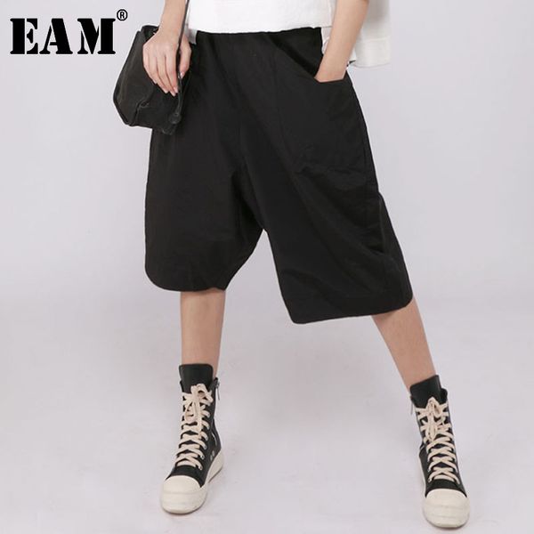 

women's pants & capris [eam] 2021 spring autumn high elastic waist loose wide leg calf-length women trousers fashion all-match jr419, Black;white