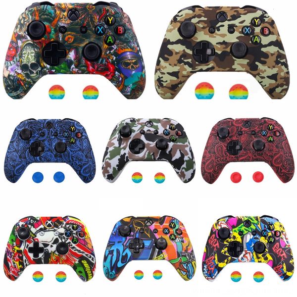 

qnoec for xbox one s x controller case joystick silicone cases comfortable gamepad skin printing rubber soft analog & 2 cover caps
