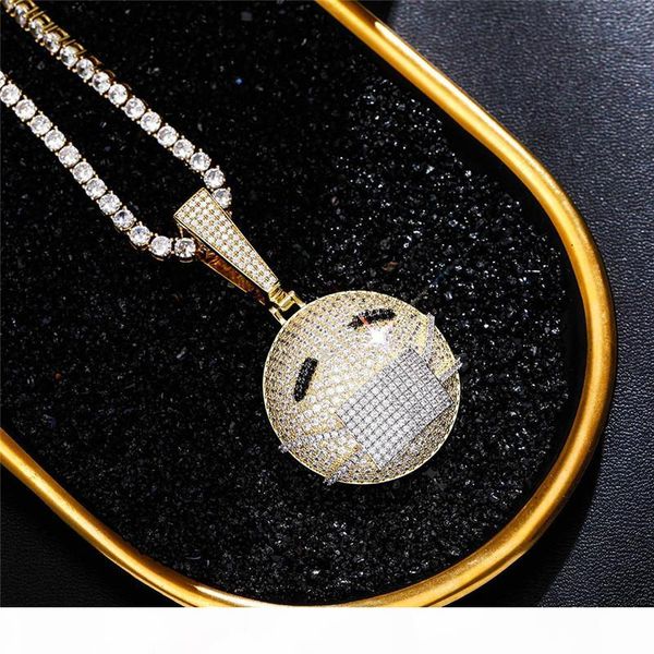 

trendy punk jewelry gold plated cz cartoon mask face pendant necklace with rope chain jewelry gift for friend wholesale, Silver