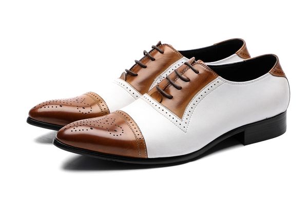 

fashion patchwork carved men oxford shoes leather men dress shoes pointed toe party wedding brogue shoes men, Black