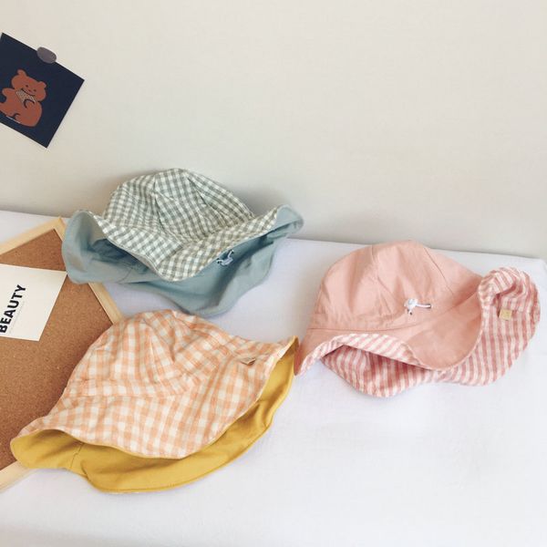 

the new style solid color two sides bucket hat fisherman hat outdoor travel sun cap hats for children boys and girls 84