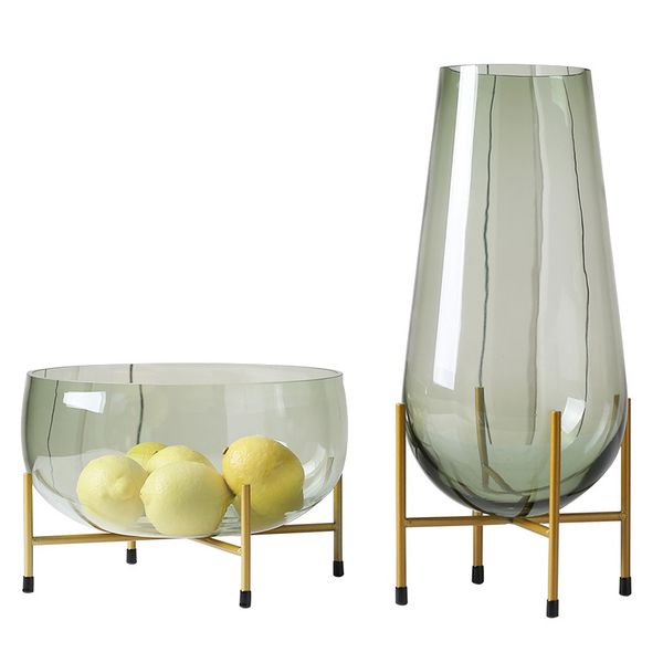 Fashion Light Luxury Green Glass Vase Large Fruit Plate Fruit