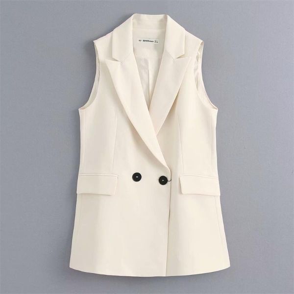 

2020 summer women's new wild solid color simple lapel double-breasted loose mid-length vest blazer, Black;white