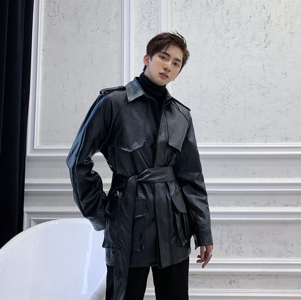 

european and american personality large pocket tooling leather jacket men's new personality motorcycle leather jacket, Black