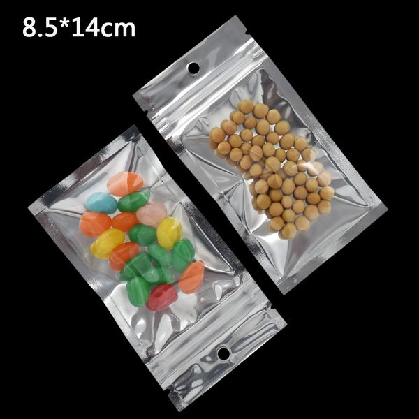 

8.5x14cm resealable aluminum foil zipper zip lock plastic bag 100pcs heat sealable candy coffee food package clear poly zip lock packing bag