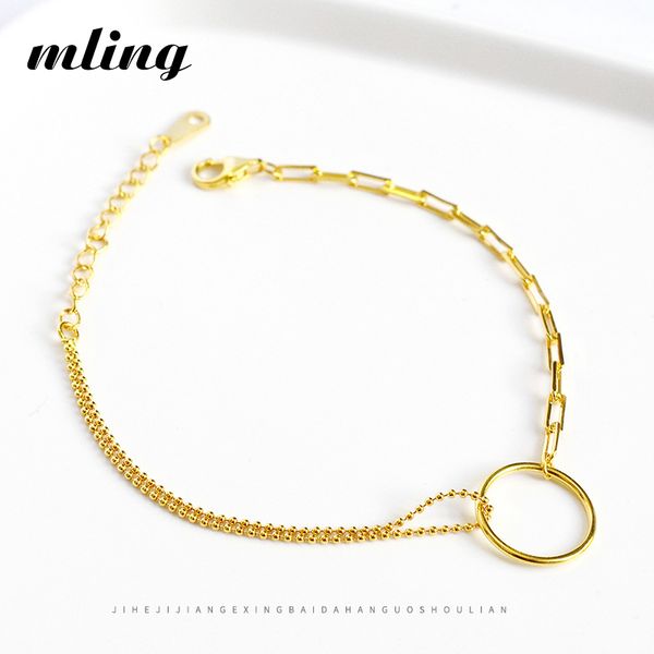 

mling 925 silver bracelet circle bracelet gold silver color metal beads for women female jewelry gift, Golden;silver
