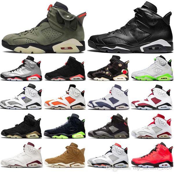 

2020 luxury air jordan retro travis olive 6 mens basketball shoes 6s reflect silver chaussures designer sneakers trainers size 40-47