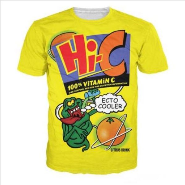 Mais recente camiseta impressa em 3D Ecto Cooler Orange Hi-C Citrus Drink Manga curta Summer Casual Tops Tees Fashion O-neck T shirt Masculino DX013