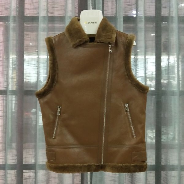 

abrigos mujer invierno 2019 winter coat women genuine leather jacket real price merino sheep fur vest parka real fur sleeveless, Black