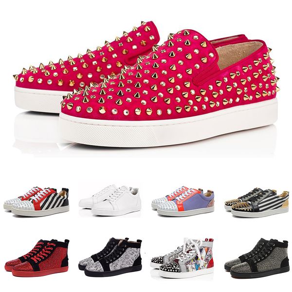 

new 2019 designer sneakers red bottom shoe low cut suede spike luxury shoes for men and women shoes party wedding crystal leather sneakers