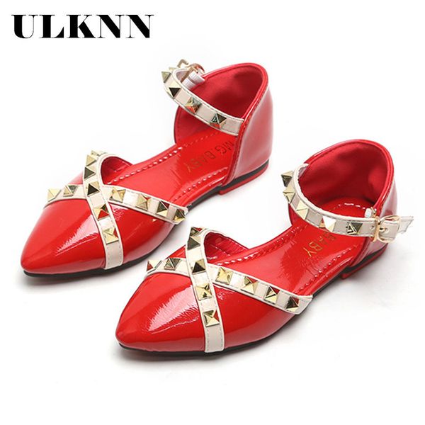 

ulknn new sandals kids leather children rivets leisure sneakers girls princess performance shoes b889 t200703, Black;red