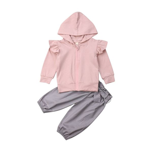 

casual kids girls clothes set cute toddler kids girls clothes hooded zipper coat long pants outfit fall spring children clothing, White