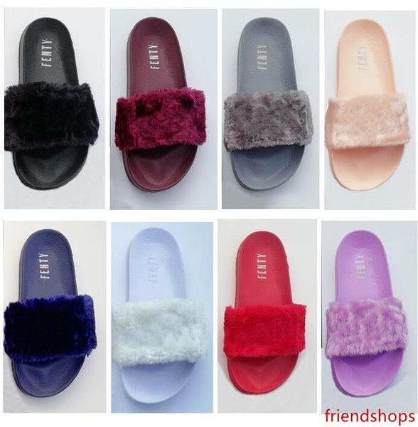 

leadcat fenty rihanna faux fur slippers women girls sandals fashion scuffs black pink red grey blue designer slides with
