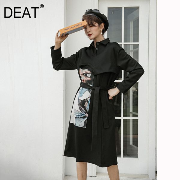 

deat] women printed hit color split shirt dress new round neck short sleeve loose fit fashion tide spring summer 2020 13r175, Black;gray