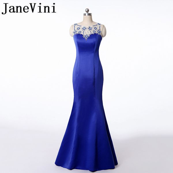 

janevini crystal beaded womens evening gown dresses royal blue illusion long mermaid formal dress satin vestido noche elegante, White;black