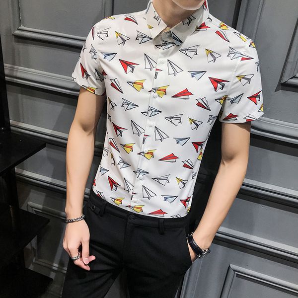 

men shirt short sleeve fashion 2020 new digital print mens casual shirts slim fit young man blouse men clothes 3xl, White;black