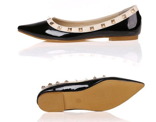 

34/43 pu leather stud ballerina flats blue black nude red yellow rose pink luxury designer runway classic fashion women