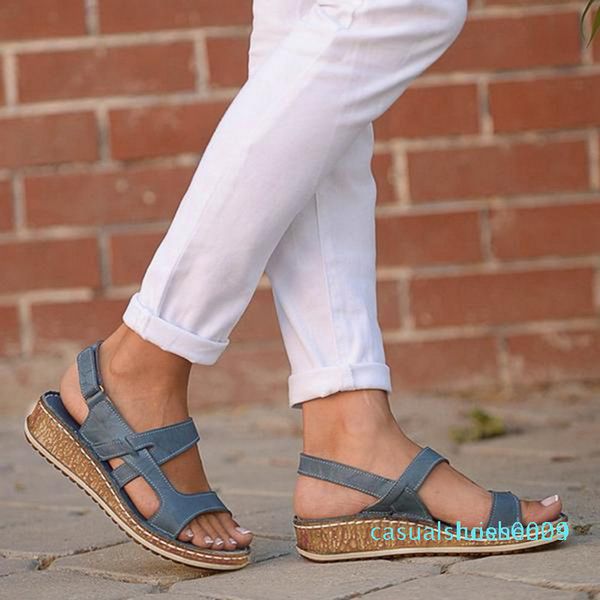 

pu leather shoes for women sandals casual summer shoes flop platform sandals 2020 ladies fashion roma solid peep toe 09c l24, Black