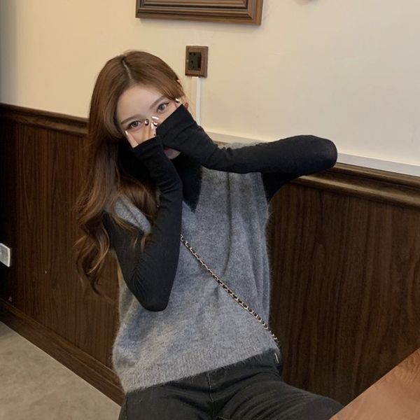 

2020 new women's loose v-neck pullover outer wear vest lazy wind knitted vest sweater vest-music of the tide, Black;white