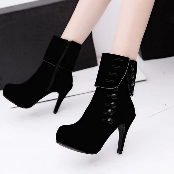 

2019 women's winter boots snow boot fashion short boot high heel platform buckle botas mujer invierno waterproof with zipper hot, Black