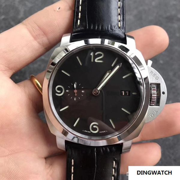 

brand luxury pam00312 pam312 black dial automatic mechanical stainless steel case cowhide strap men's watch 44 mm with box, Slivery;brown