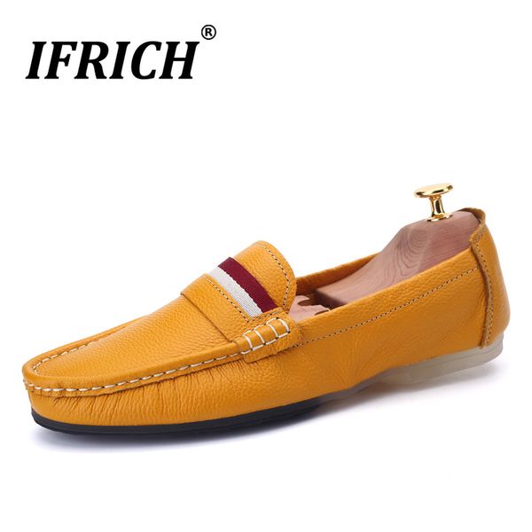 

new loafers designer men shoes yellow driving shoes for men non-slip leather flats casual slip on mens lazy shoe, Black