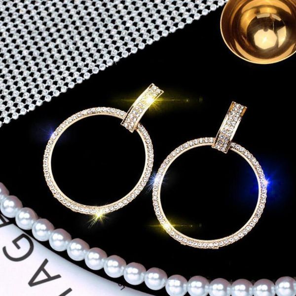 

flash rhinestone circle earring exaggerated simple wild long earrings net red earrings female crystal earrings jewelry oorbellen, Silver