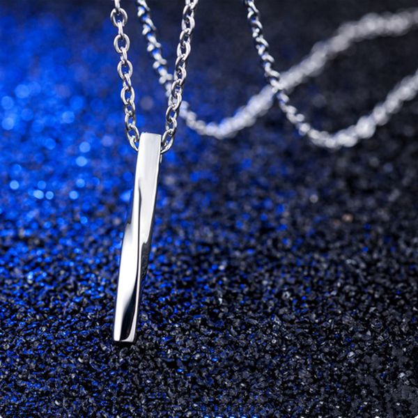 

fashion charm mens jewelry choker necklace silver color twisted column pendant jewellery hip hop stainless steel 50cm long chain for mens