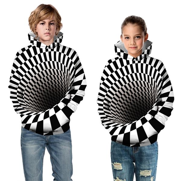 

new vortex oill paint printed girls boys hoodies kids hooded sweatshirt children casual loose 3d baseball hoodie jackets coats, Black