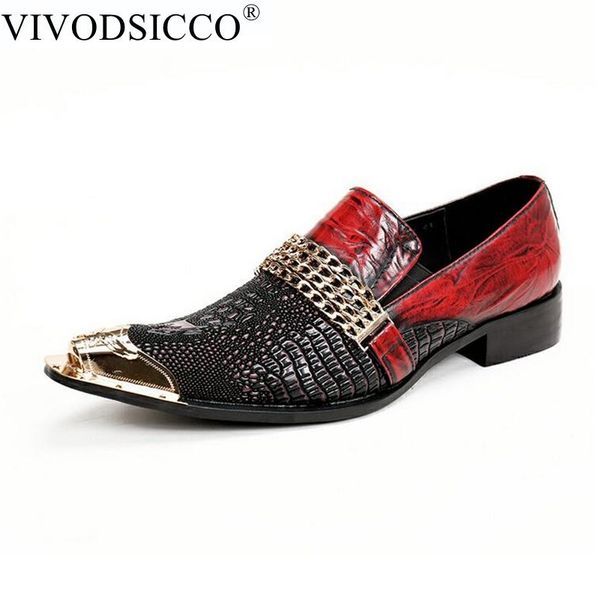 

vivodsicco fashion italian men dress shoes retro genuine leather crocodile grain men shoes party wedding slip on flat loafer, Black