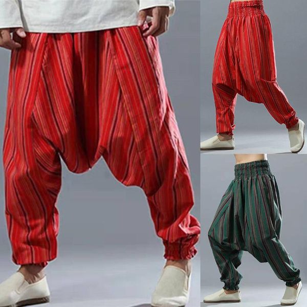 

cotton linen baggy harem pants comfort men hip hop boho alibaba harem cross-pants desert trousers casual pants male clothing, Black