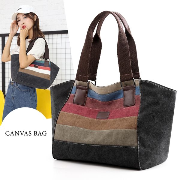 

sunny shop fashion handbag large capacity tote bag canvas bags for women 2019 hobos bag multicolor stripes