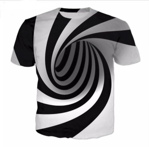 

2017 новая мода мужчины женщины harajuku стиль футболки черный и белый головокружение гипнотический смешной 3d печати harajuku повседневная, White;black