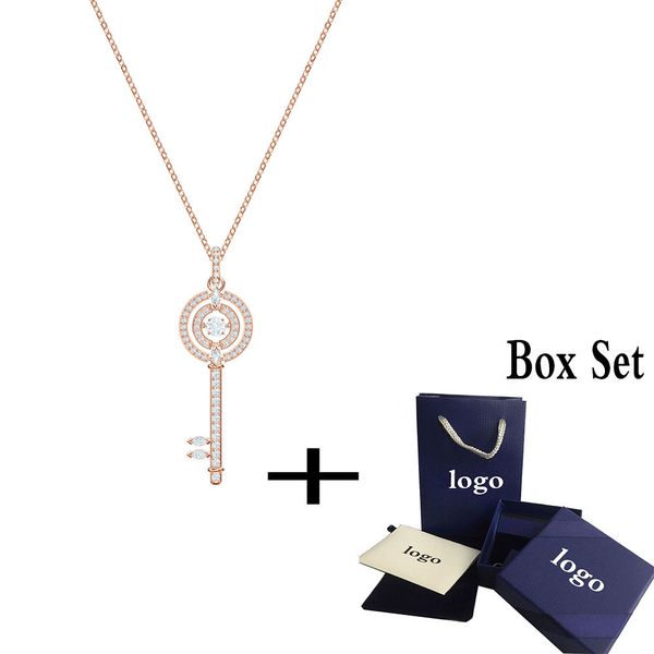 

2019 fashion new sparkling dance key pendant flash key crystal female clavicle necklace engagement jewelry gift, Silver