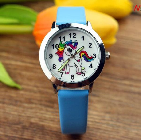 Unicorno bambini cartoni animati Orologi da polso Moda bambini Gelatina ragazzo ragazza Studenti Stile Orologio da polso lancette luminose Orologi in pelle