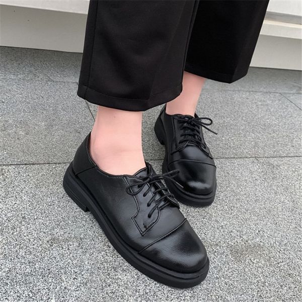 

pxelena large size 34-45 spring british derby shoes women lace up oxfords low heels round toe comfort casual daily shoes black