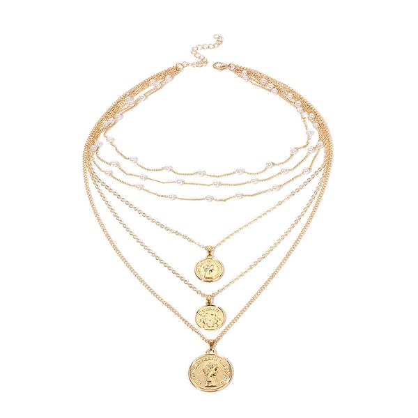 

hwasy1804 new products with beautiful head tag, collarbone chain, female fashion jewelry multi-layer pearl pendant necklace, Silver