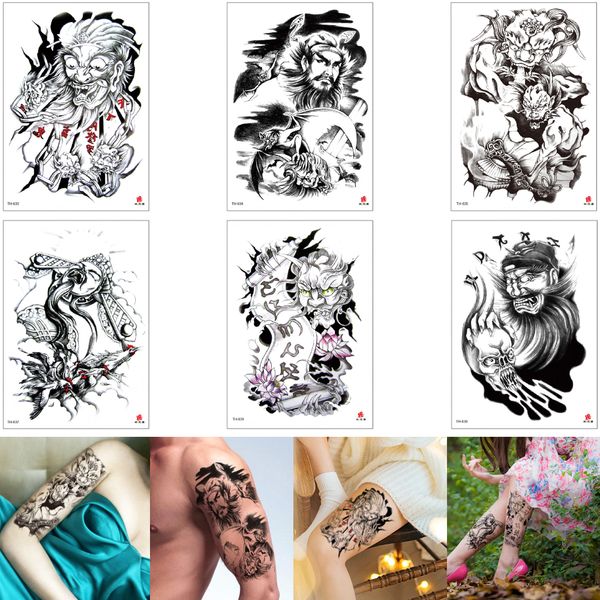 Acheter Diable Decal Design Tattoo Faux Black Ghost Skull Zhong Kui Fleur De Lotus étanche Tatouage Temporaire Autocollant Pour Homme Femme Bras De