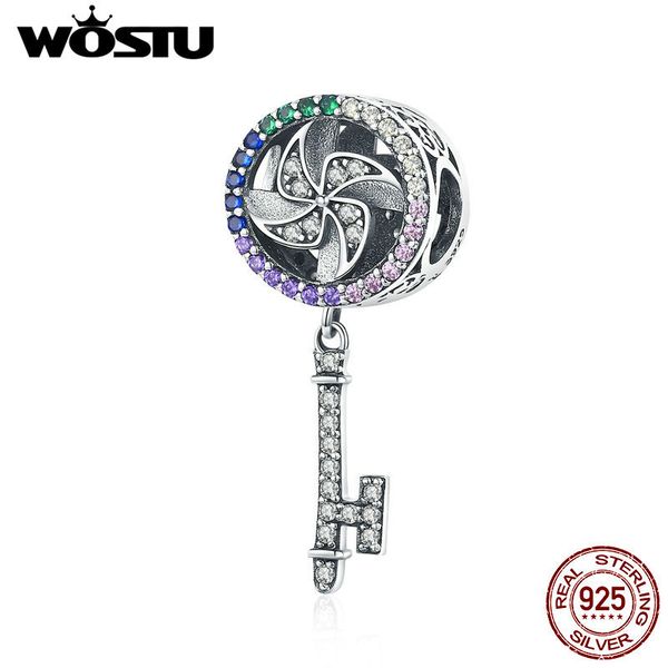 

wostu 925 серебрянные подвески ветряная key приспособленный шариками браслет кулон ожерелье женщин циркон радуга изготовление ювелирных изде, Bronze;silver