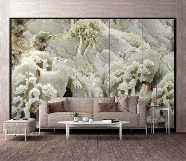 

custom 3d p wallpaper for living room bedroom background wallpaper 3d three-dimensional landscape jade carving tv background wall