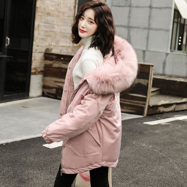 

down jacket 2019 winter warm down jacket white duck large fur collar raccoon short-height thick, Black;white