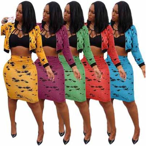 

casual womens two piece sets women designer two piece dress lady brand suits 2020 new fashion middle skirt suit print set 2020 new, White